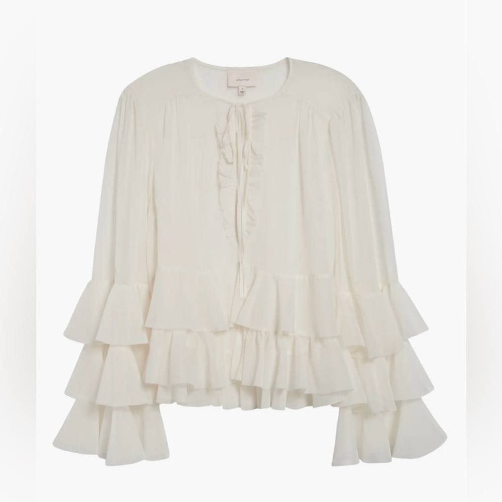 Cinq à Sept Steffina Ruffle Blouse Boho Festival Ivory Size XL NWOT - Picture 6 of 9
